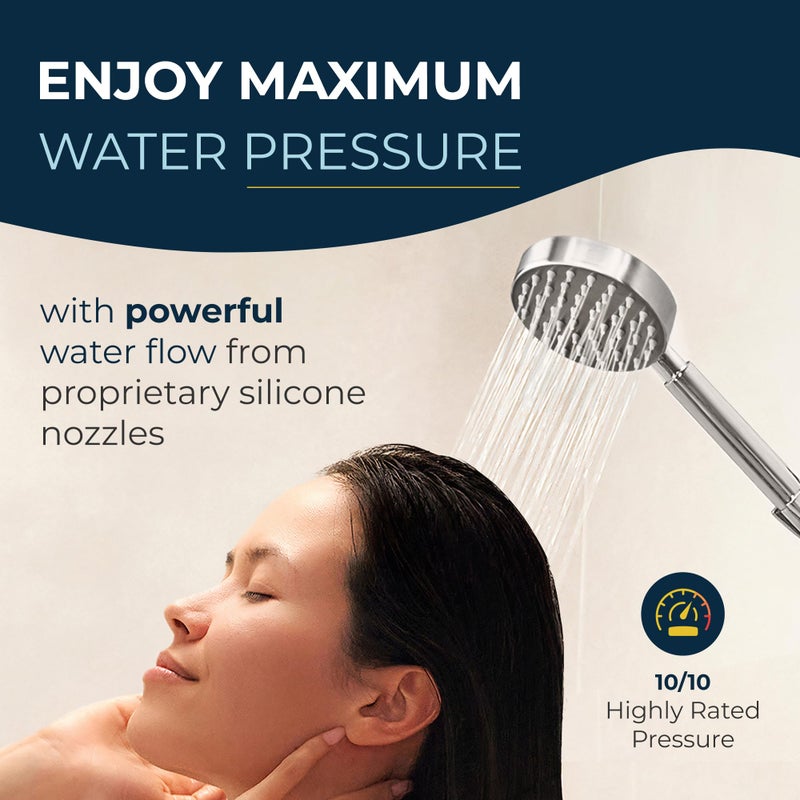 HammerHead ShowersÂ® Solid Metal LOW FLOW Handheld Shower Head with Hose and Brass Holder - BRUSHED NICKEL â€“ Water Saving 1.75 GPM Detachable Shower Head - Adjustable Shower Wand Bracket & 6ft Hose - Image 2